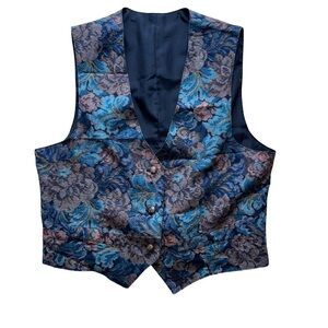 Floral Brocade Vest in Blue and Gold